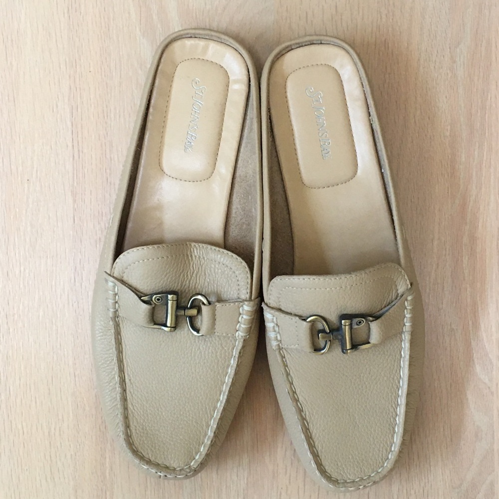 Beige Leather Low Heel Mule Clog St. Johns’s Bay Slip On Vintage Size 10M